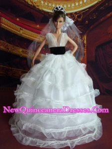 So Beautiful Princess Handmade White V-neck Wedding Dress For Barbie Doll