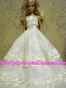 Beautiful Organza Embroidery White Barbie Doll Dress