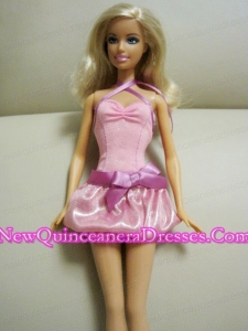 Beautiful Printing Short Pink Barbie Doll Dress