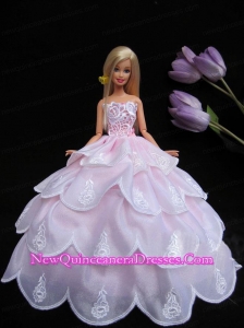 Embroidery Pink Ruffled Layers Ball Gown Barbie Doll Dress