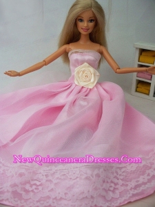 Hand Made Flower Tulle and Taffeta Party Dress Pink Barbie Doll Dress