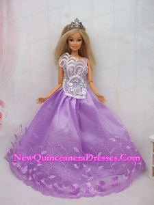 New Beautiful Princess Lilac Lace Handmade Party Clothes Fashion Dress for Noble Barbie