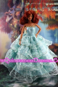 Lace Over Skirt and Light Blue Gown For Barbie Doll