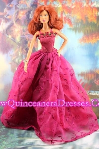 Lovely Embroidery For Hot Pink Barbie Doll Dress