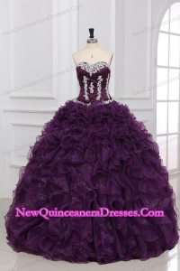 Dark Purple Sweetheart Quinceanera Dress with Appliques and Ruffles