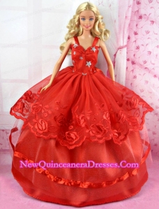 Beautiful Red Party Dress Tulle for Noble Barbie Doll