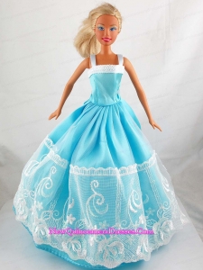 Pretty Blue Princess Dress With Lace Gown For Barbie Doll