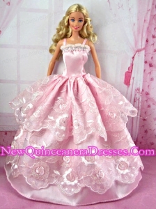 Pretty Pink Party Clothes Lace Fashion Dress for Noble Barbie Doll