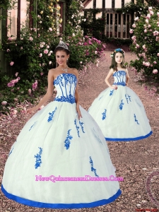 2015 Top Seller White and Blue Princesita Dress with Appliques