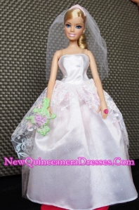 Beautiful Handmade Pink Barbie Tulle Wedding Dress For Barbie Doll