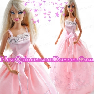 Bowknot Embroidery Princess Pink Barbie Doll Dress