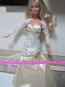 Elegant Champagne Beading Decorate Mermaid Wedding Clothes Barbie Doll Dress