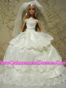 Embroidery Decorate Ball Gown Wedding Clothes Barbie Doll Dress