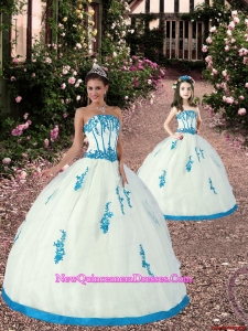 Exquisite Appliques White and Teal Princesita Dress for 2015