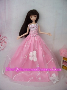 Fashionable Embroidery Pink Princess Barbie Doll Dress