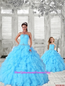 Luxurious Beading and Ruching Princesita Dress in Aqua Blue for 2015