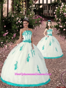 New Arrival Appliques Princesita Dress in White and Turquoise