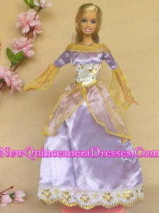 New Beautiful Lilac Long Sleeves Handmade Party Clothes Fashion Dress For Noble Barbie