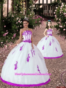 Popular Satin and Organza Appliques Princesita Dress in White and Fuchsia