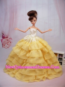 Popular Yellow Floor-length Party Clothes Fashion Dress For Noble Barbie