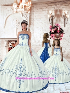 Unique White Princesita Dress with Royal Blue Embroidery for 2015