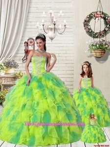 Wonderful Ruffles and Beading Yellow and Green Princesita Dress for 2015