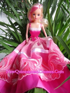 Beauty Party Dress To Barbie Doll With Hand Made Flowers and Embroidery