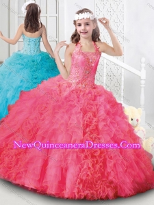 Elegant Halter Top Organza Little Girl Pageant Dresses with Beading and Ruffles