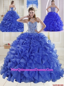 2015 Puffy Sweetheart Brush Train Quinceanera Dresses