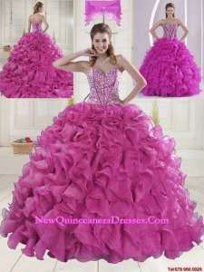 Hot Pink Sweetheart Brush Train Quinceanera Dresses in Sweet 16