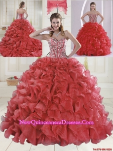 Beautiful Sweetheart Coral Red Quinceanera Dresses with Brush Train