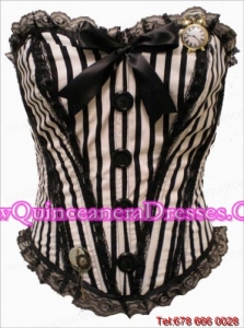 White and Black Buttons Bowknot Bridal Corset with Sweetheart