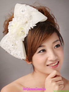 Big Bowknot With Lace and Hand Made Flowers For Bride