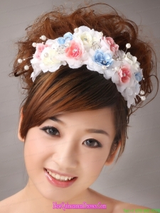 Muti-color Headpiece With Hand Made Flowers and Pearl