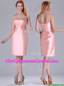 Short Strapless Knee Length Pink Dama Dress with Hand Crafted and Beading