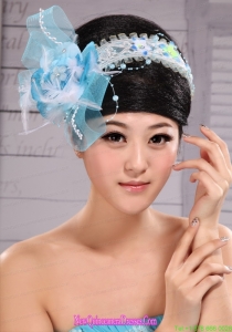 Light Blue Sweet Tulle Beading Feather Fascinator For Party