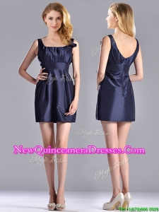 Hot Sale Square Handcrafted Flower Short Dama Dress in Navy Blue