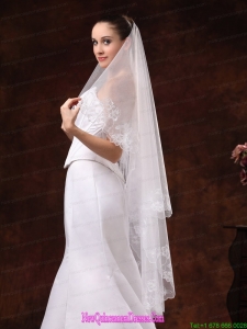 Lace Appliques And Two-tier Organza Veil For Wedding