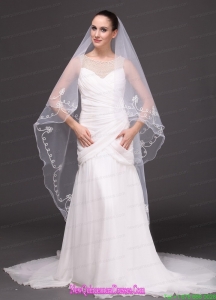 Two-tier Tulle With Pearls Fingertip Veil