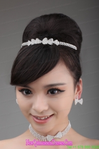 Alloy With Rhinestone Bowknot Jewelry Set Including Necklace Crown And Earrings