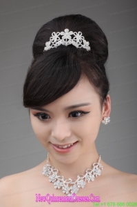 Elegant Alloy and Rhinestone Tiara and Necklace