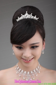 Shimmering Multi Layers Pearl Alloy Tiara and Necklace