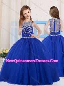 2016 Royal Blue Ball Gowns Scoop Organza Little Girl Pageant Dress with Beading