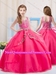 Elgant Hot Pink Straps Organza Little Girl Pageant Dress with Beading