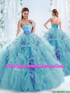 2016 Gorgeous Applique and Ruffled Detachable Quinceanera Dresses in Aqua Blue