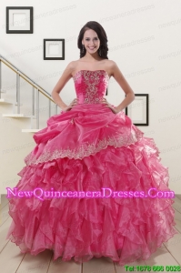 2015 Appliques and Ruffles 2015 Hot Pink Quinceanera Gowns