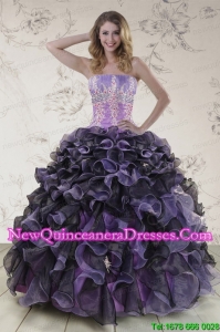 2015 Unique Multi Color Quinceanera Dresses with Beading and Ruffles