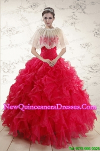 2015 Perfect Sweetheart Beading Quinceanera Dresses in Red