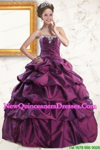 2015 Beautiful Sweetheart Purple Quinceanera Dresses with Appliques and Pick Up