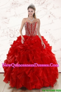 Sweetheart Beautiful Red Quinceanera Dresses With Beading and Ruffles for 2015